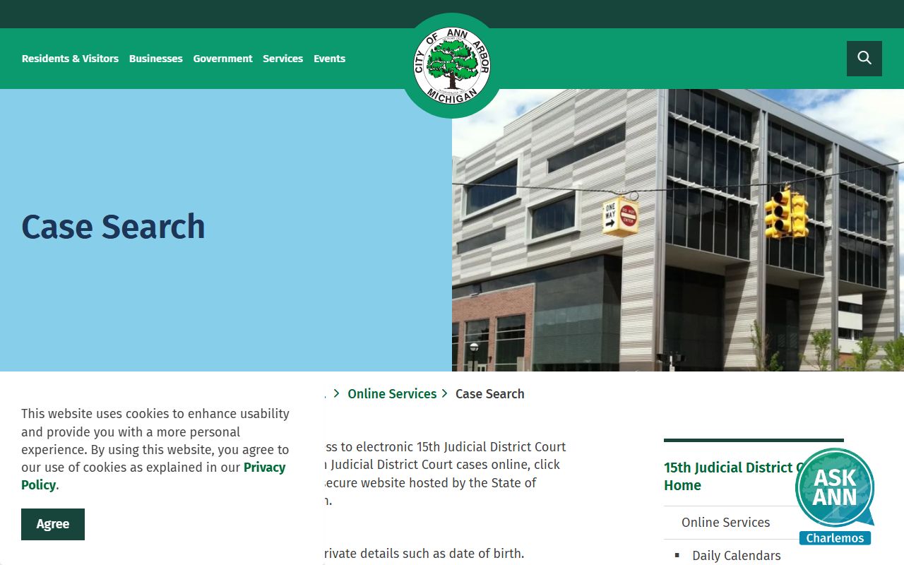 15th District Court Ann Arbor online case search for traffic records