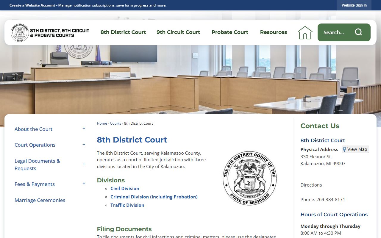 8th District Court Kalamazoo traffic court records website