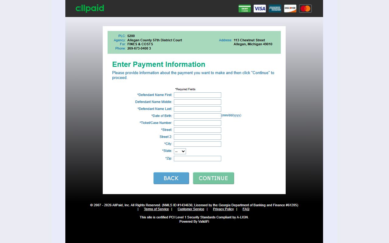 Allegan County GovPayNow portal for paying traffic court fines