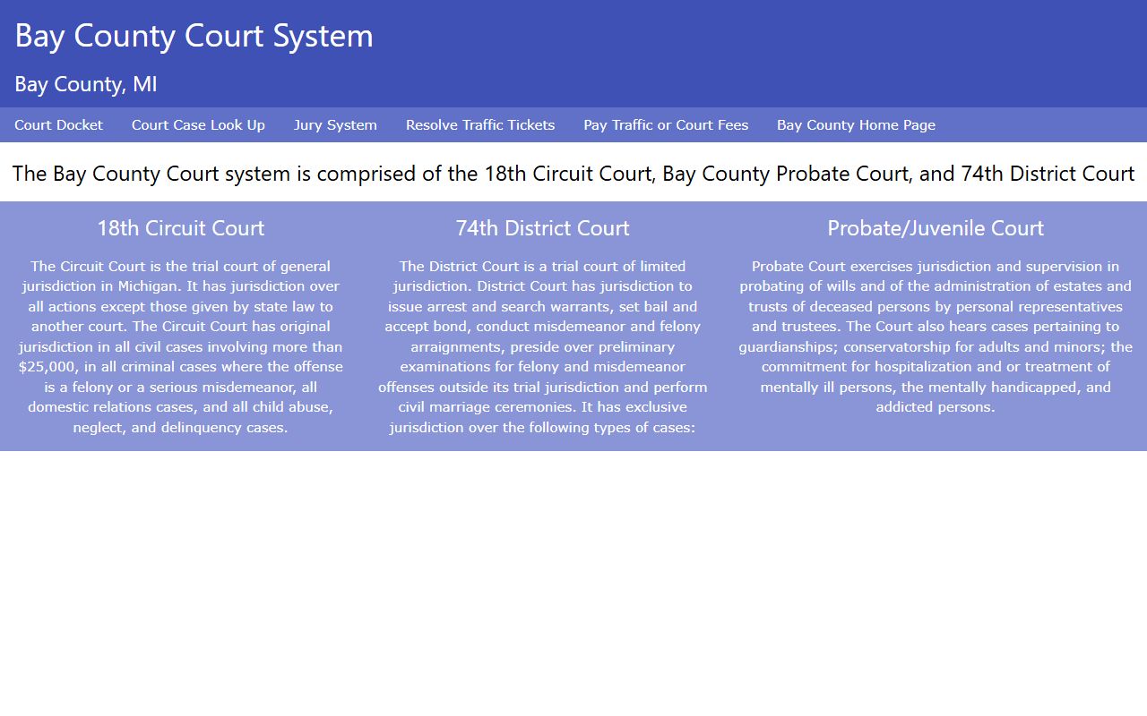 Bay County court payment portal for Bay County traffic court records