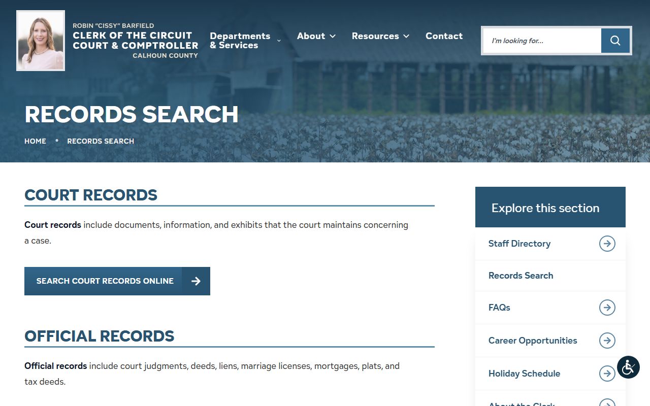 Calhoun County records search portal for traffic court records