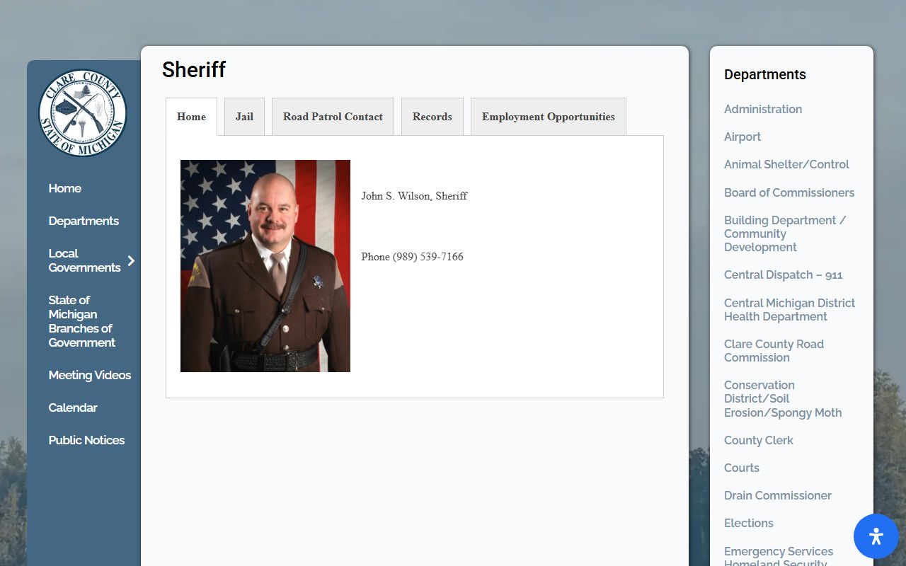 Clare County sheriff records page for Clare County traffic court records