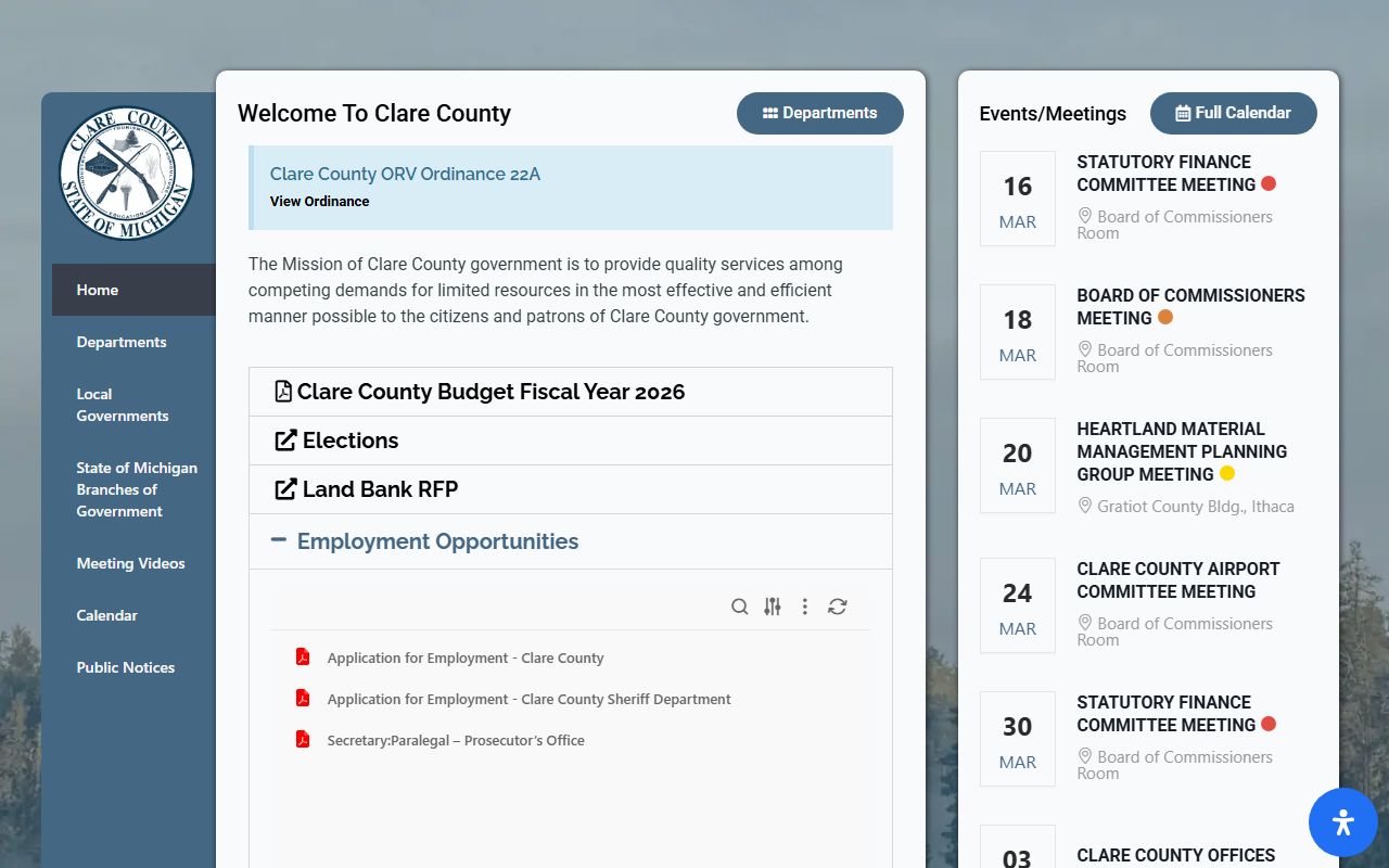Clare County website for Clare County traffic court records
