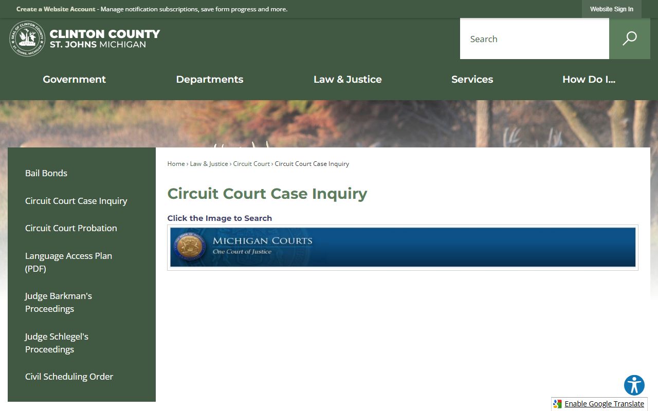 Clinton County circuit court case inquiry for Clinton County traffic court records
