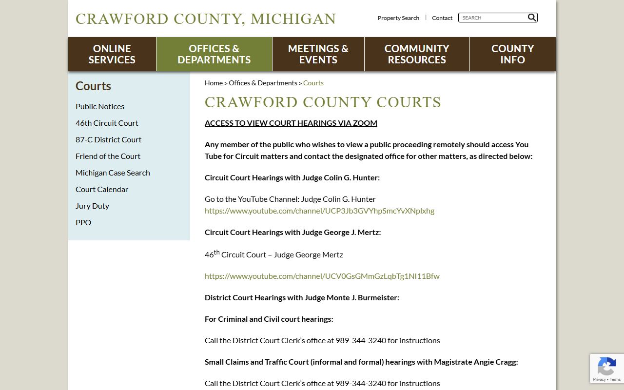 Crawford County courts page for Crawford County traffic court records