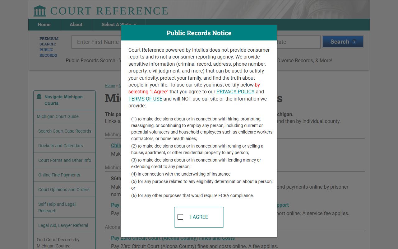 Online fine payment portal for Dickinson County traffic court records