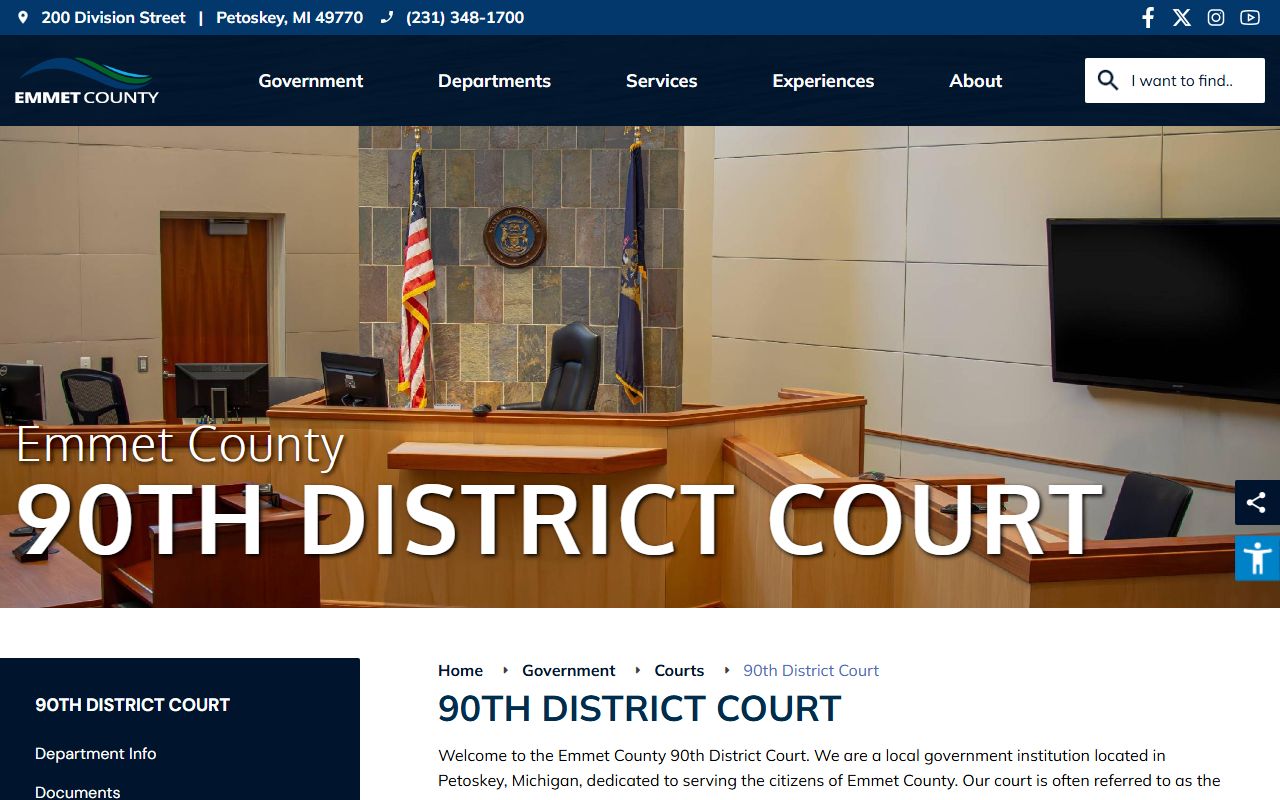 90th District Court page for Emmet County traffic court records