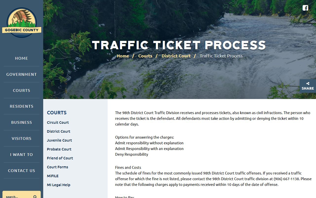 Gogebic County traffic ticket process page for district court cases