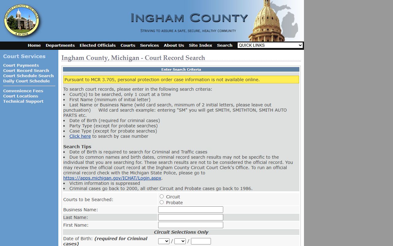 Ingham County court record search for traffic cases