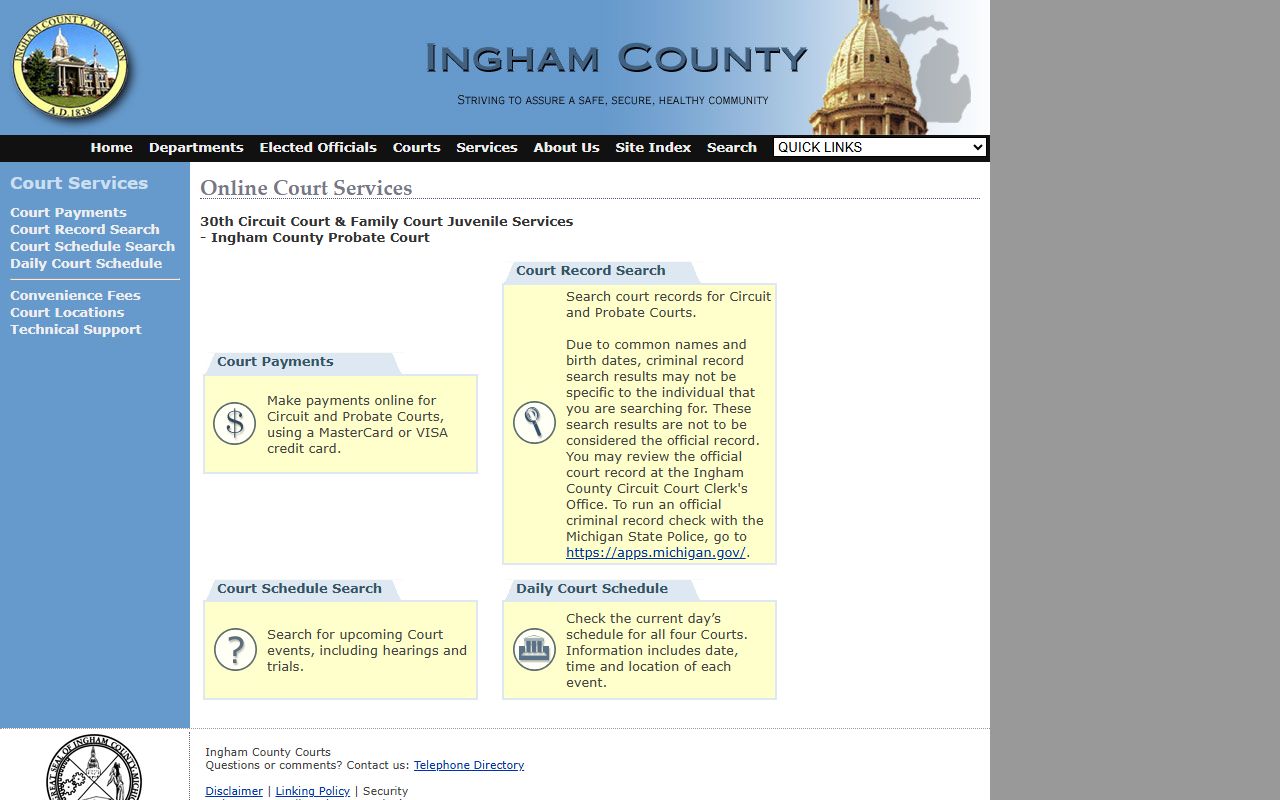 Ingham County courts portal for traffic records