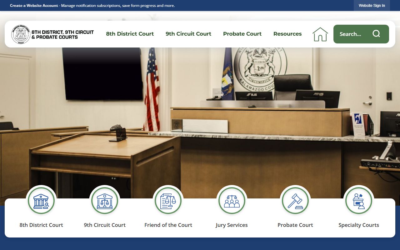 Kalamazoo County courts website for Kalamazoo County traffic court records