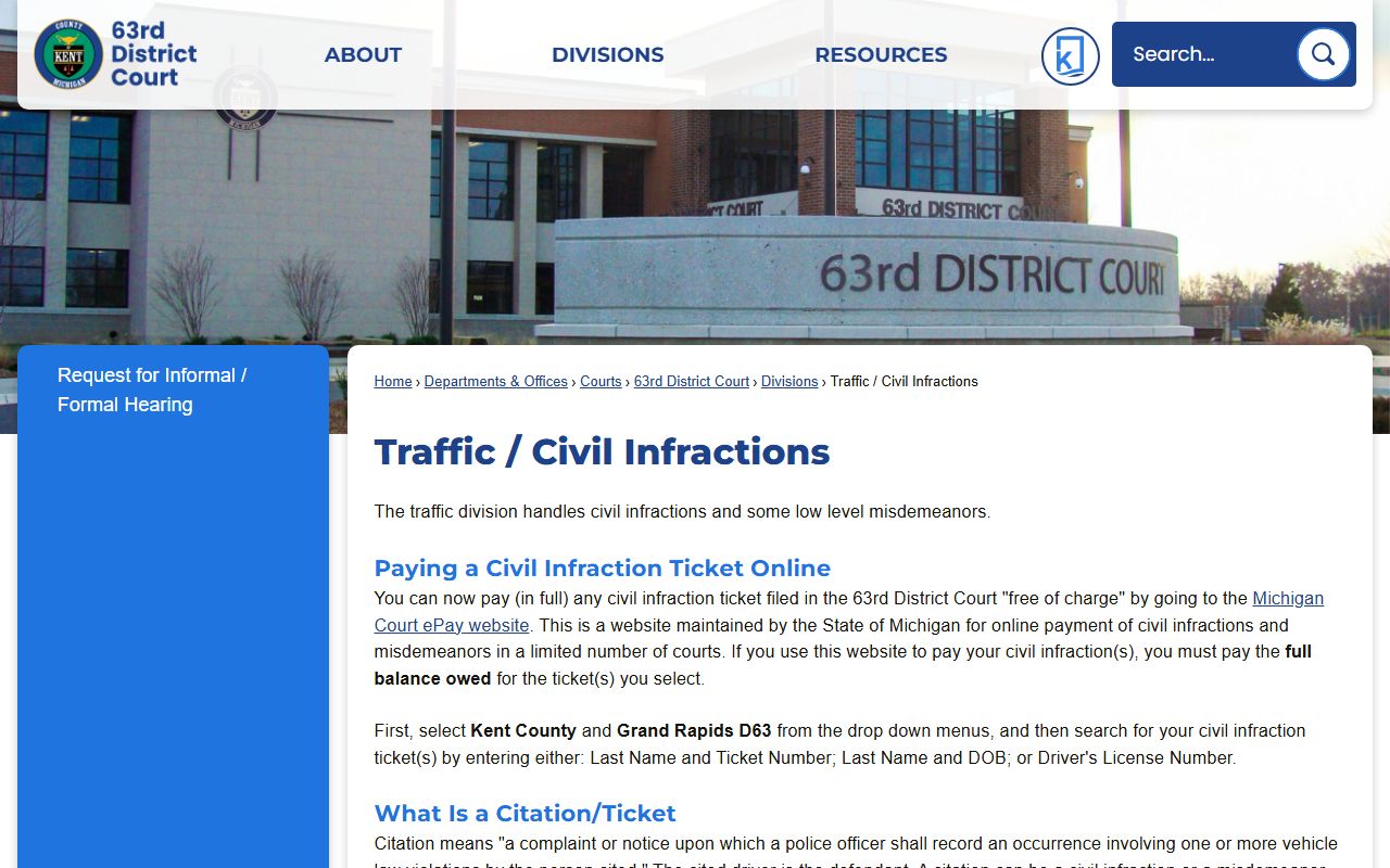 Kent County traffic civil infractions division page