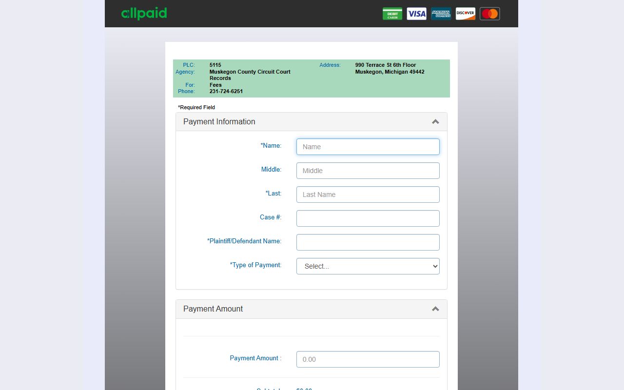 Muskegon County AllPaid portal for paying traffic court fines