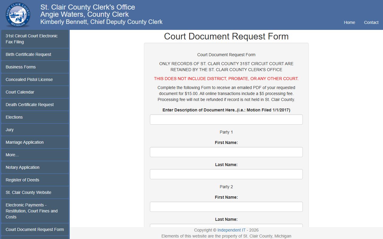 St. Clair County court document records request form