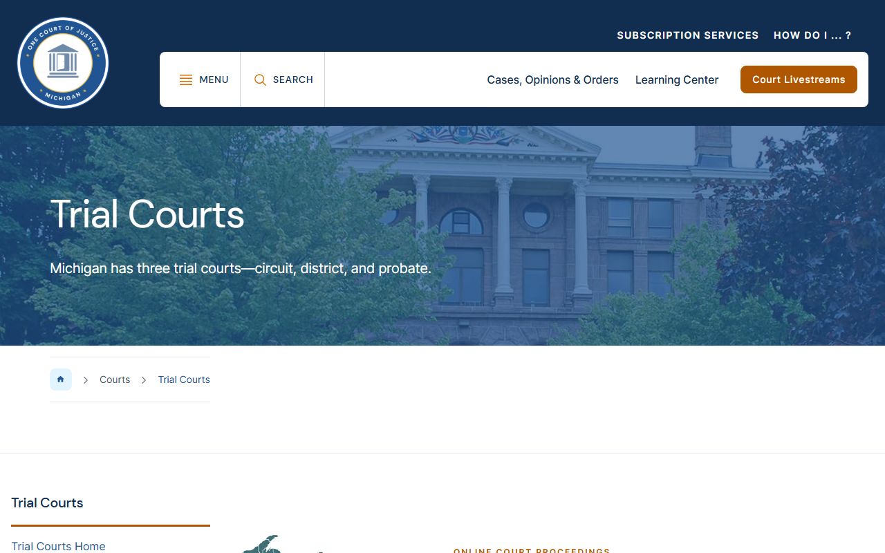 Michigan trial courts directory for traffic records