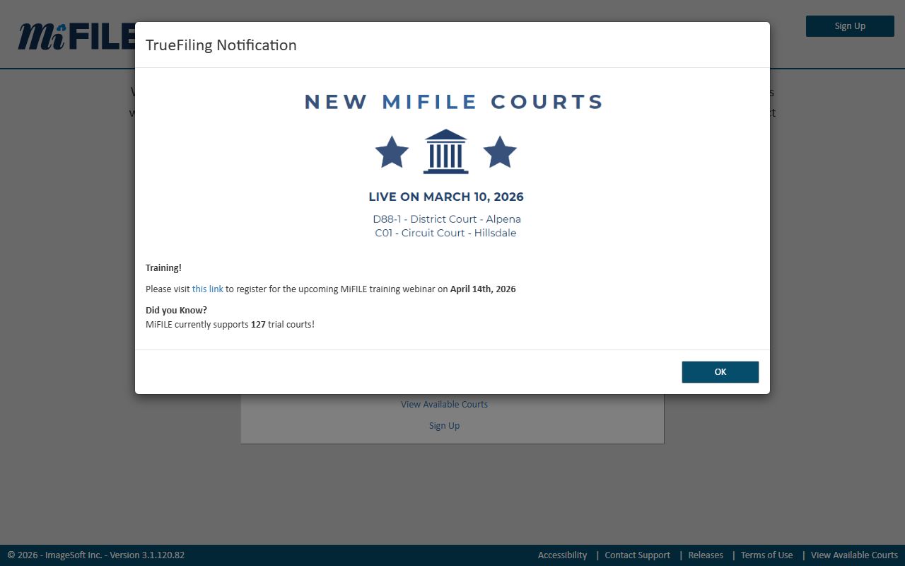 MiFILE portal for Michigan traffic court records including Livingston County